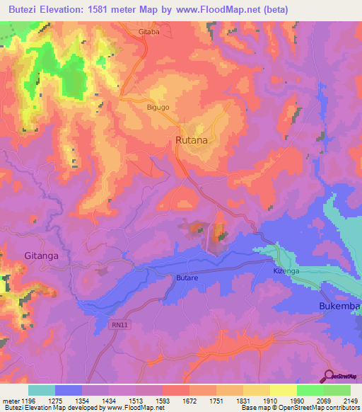 Butezi,Burundi Elevation Map