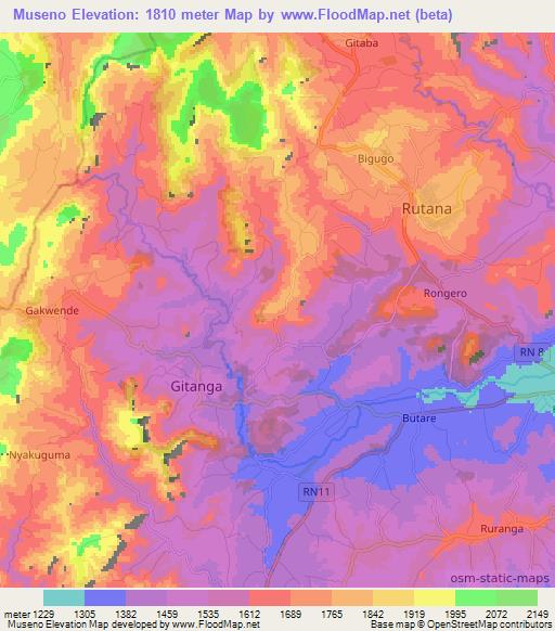 Museno,Burundi Elevation Map