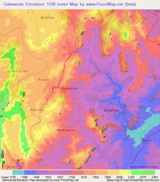 Gakwende,Burundi Elevation Map