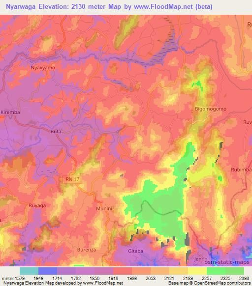 Nyarwaga,Burundi Elevation Map