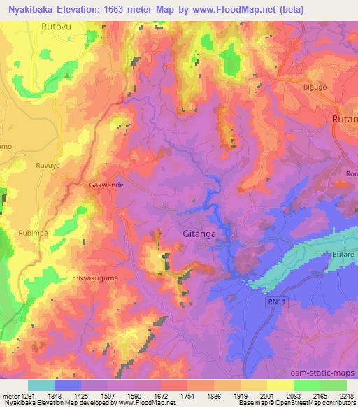 Nyakibaka,Burundi Elevation Map