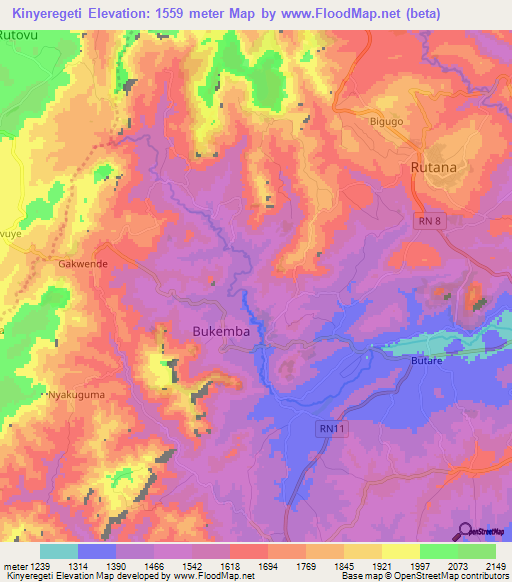 Kinyeregeti,Burundi Elevation Map