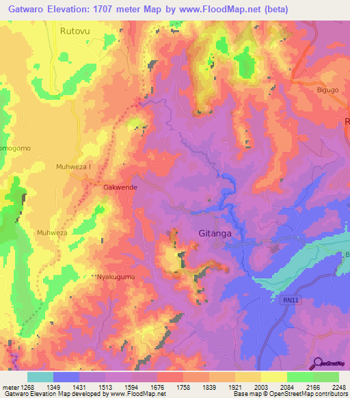 Gatwaro,Burundi Elevation Map
