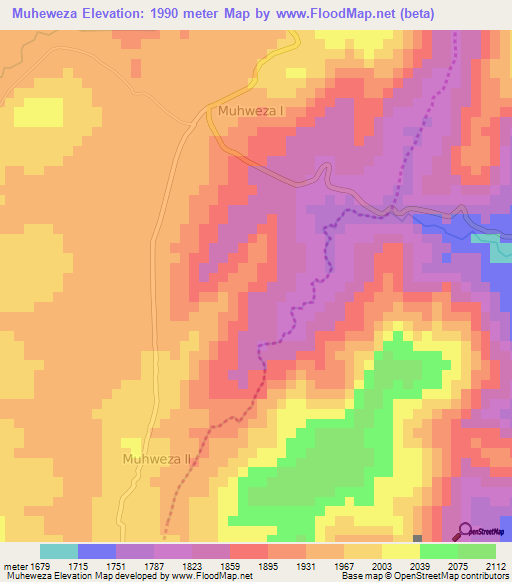 Muheweza,Burundi Elevation Map