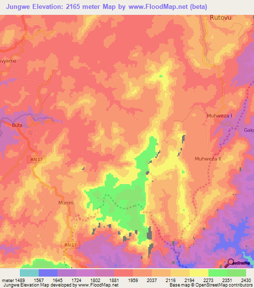 Jungwe,Burundi Elevation Map