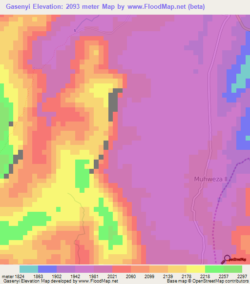 Gasenyi,Burundi Elevation Map