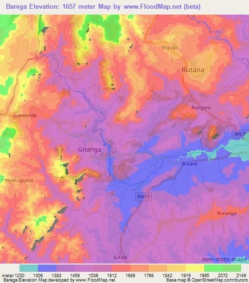 Barega,Burundi Elevation Map