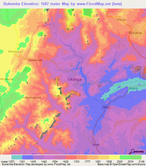 Bukemba,Burundi Elevation Map