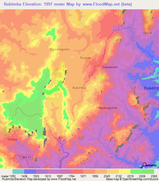 Rubimba,Burundi Elevation Map