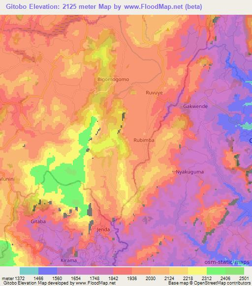 Gitobo,Burundi Elevation Map