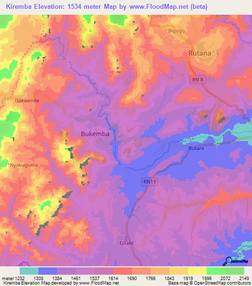 Kiremba,Burundi Elevation Map
