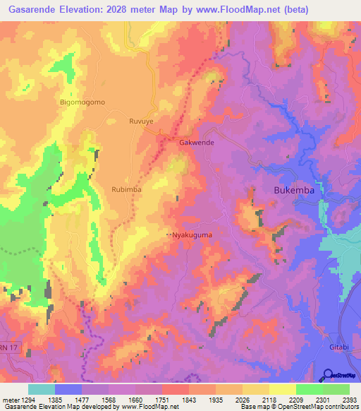 Gasarende,Burundi Elevation Map