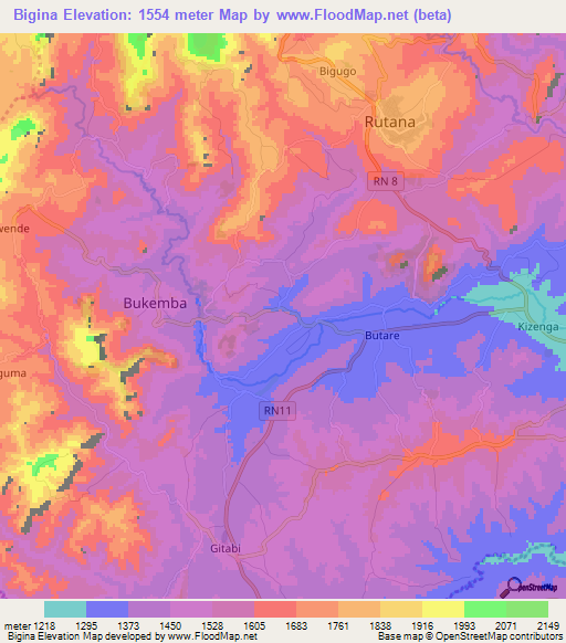 Bigina,Burundi Elevation Map