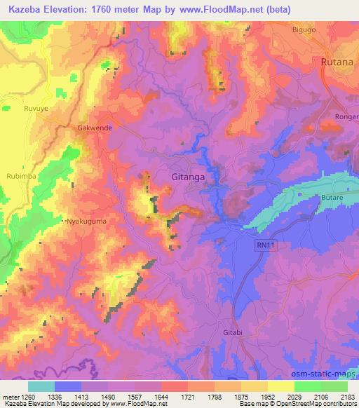 Kazeba,Burundi Elevation Map