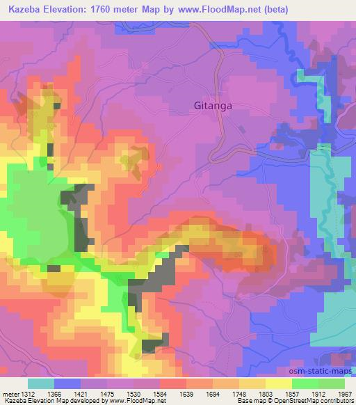 Kazeba,Burundi Elevation Map