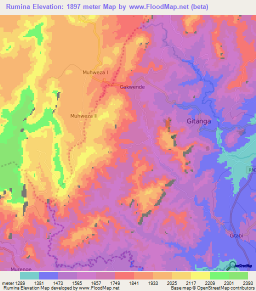 Rumina,Burundi Elevation Map