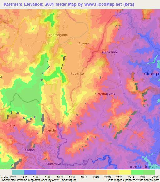 Karemera,Burundi Elevation Map