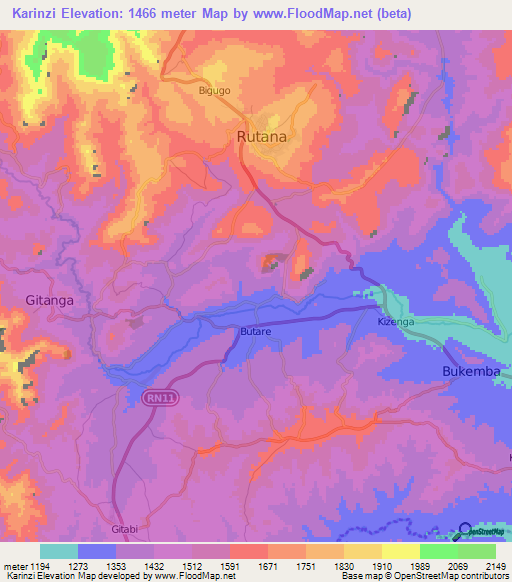 Karinzi,Burundi Elevation Map