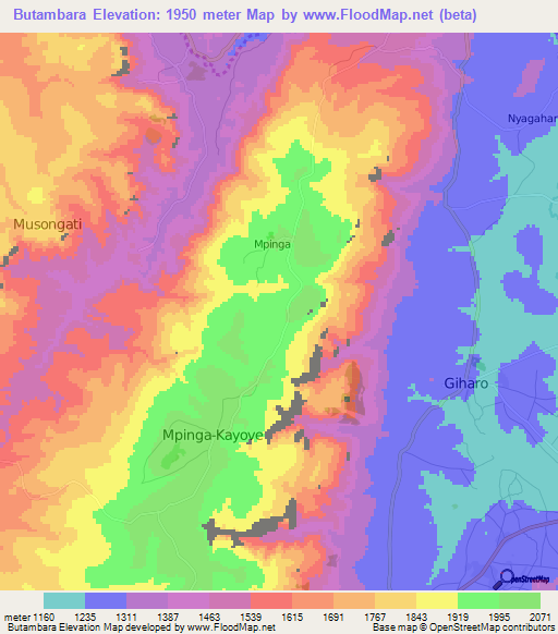 Butambara,Burundi Elevation Map