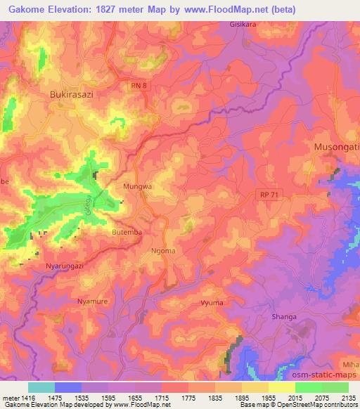 Gakome,Burundi Elevation Map