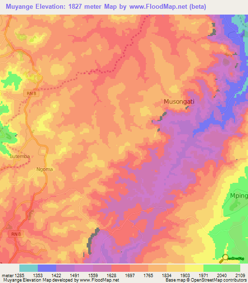 Muyange,Burundi Elevation Map