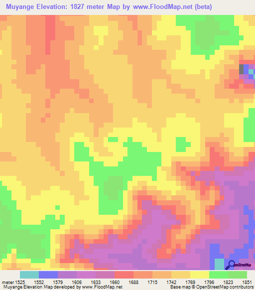 Muyange,Burundi Elevation Map