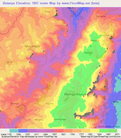 Butanya,Burundi Elevation Map