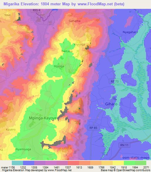 Migarika,Burundi Elevation Map