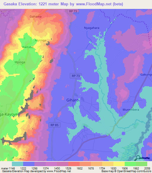 Gasaka,Burundi Elevation Map