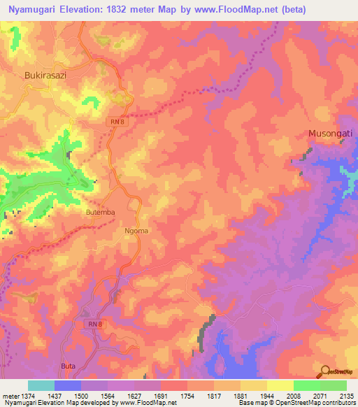 Nyamugari,Burundi Elevation Map