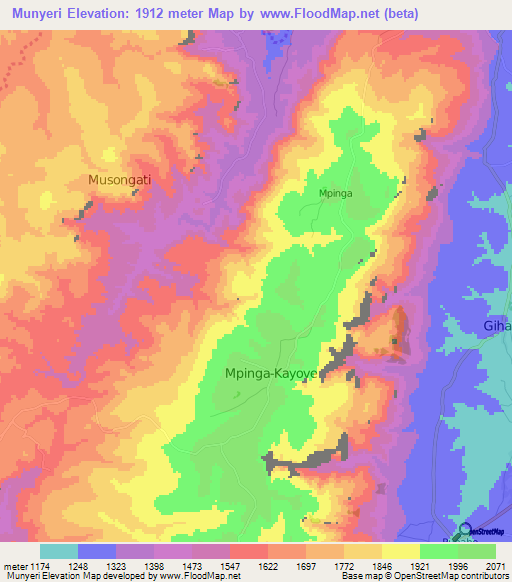 Munyeri,Burundi Elevation Map