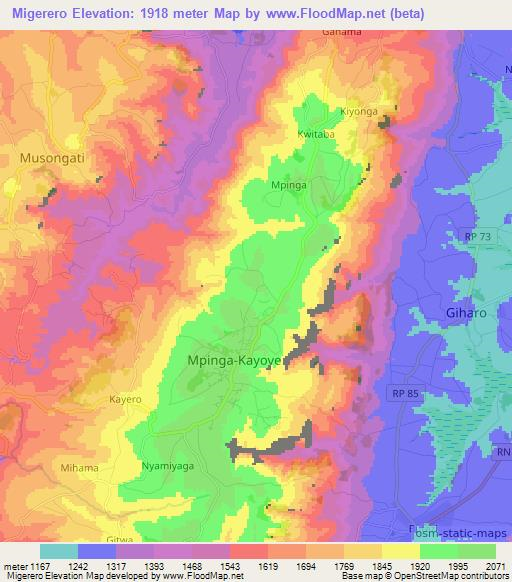 Migerero,Burundi Elevation Map