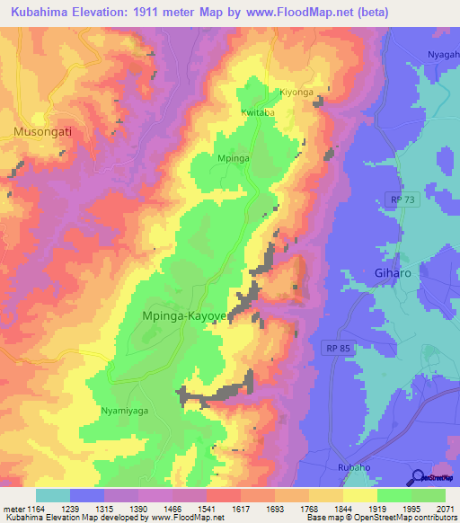 Kubahima,Burundi Elevation Map