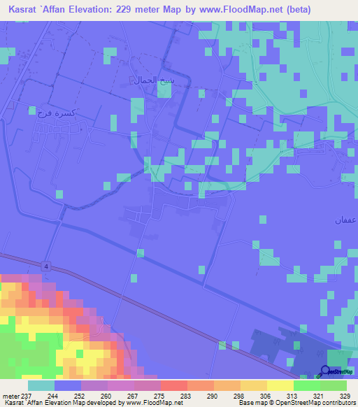Kasrat `Affan,Syria Elevation Map