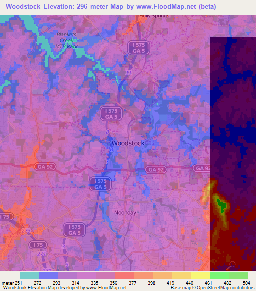 Woodstock,US Elevation Map