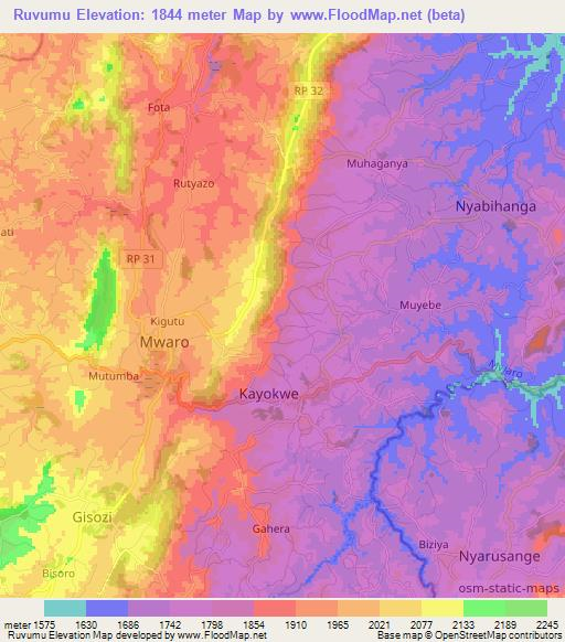 Ruvumu,Burundi Elevation Map