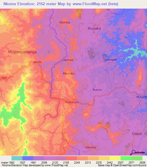 Nkoma,Burundi Elevation Map
