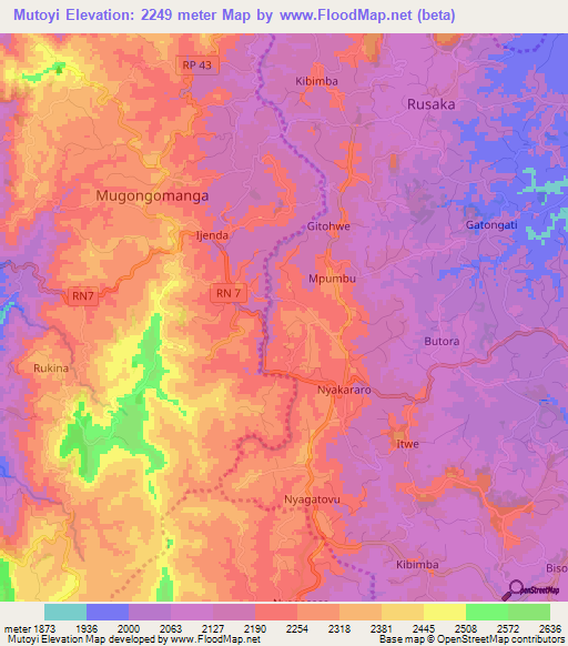 Mutoyi,Burundi Elevation Map