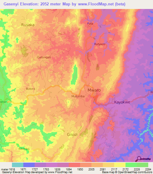 Gasenyi,Burundi Elevation Map