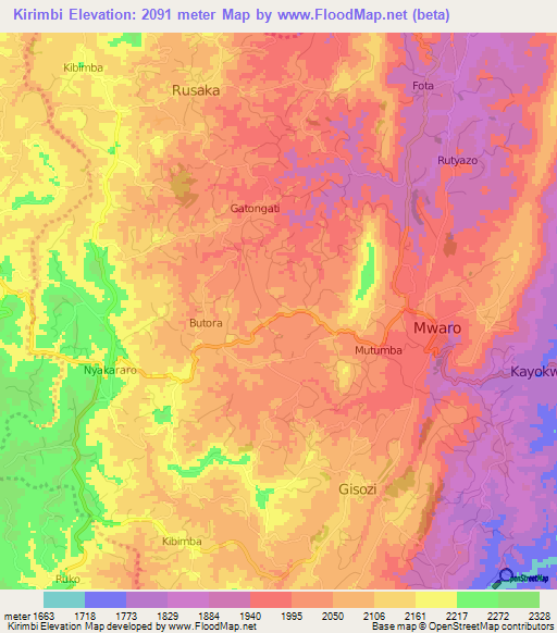Kirimbi,Burundi Elevation Map