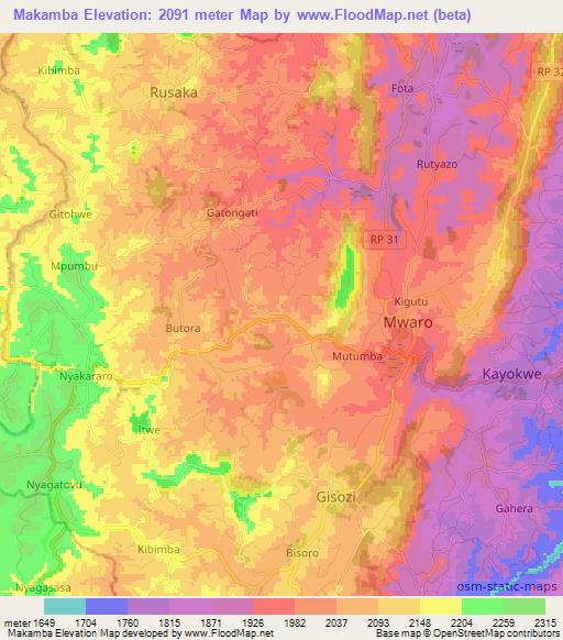 Makamba,Burundi Elevation Map