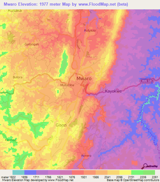 Mwaro,Burundi Elevation Map