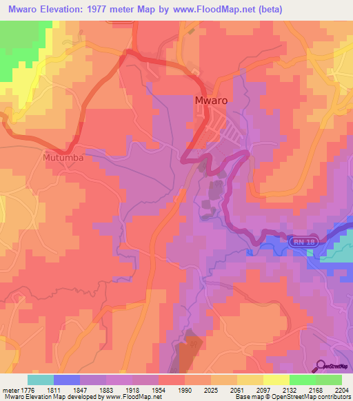 Mwaro,Burundi Elevation Map