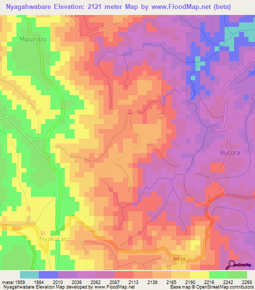 Nyagahwabare,Burundi Elevation Map