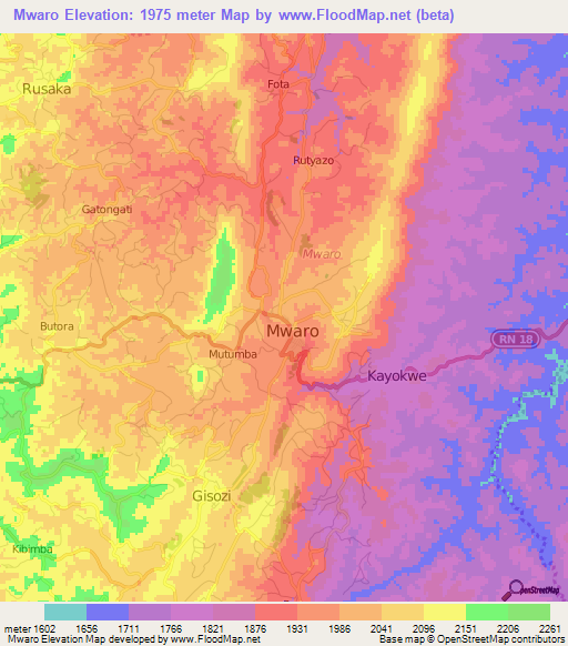 Mwaro,Burundi Elevation Map