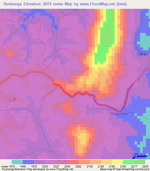 Rushanga,Burundi Elevation Map