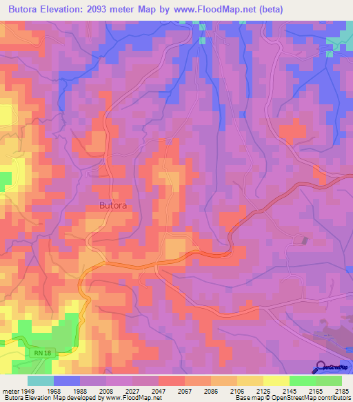 Butora,Burundi Elevation Map
