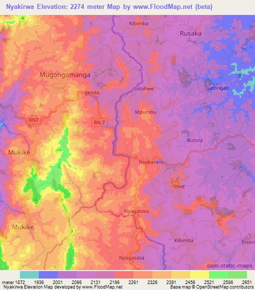 Nyakirwa,Burundi Elevation Map