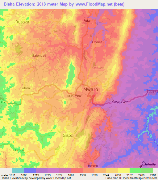 Bisha,Burundi Elevation Map