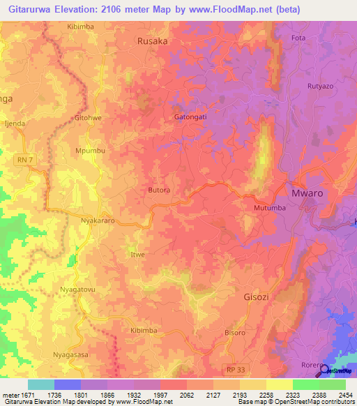 Gitarurwa,Burundi Elevation Map